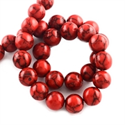Howlit - turkis perler. Rød. 6 mm. 1 streng